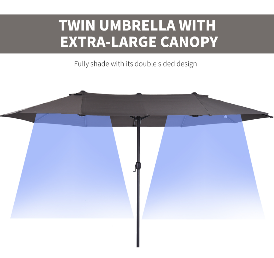 15ft Double-Sided Patio Umbrella with Crank - Gray