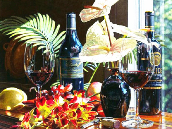 Red Wine Diamond Painting Kit Full Landscape Art - Multiple Sizes & Styles