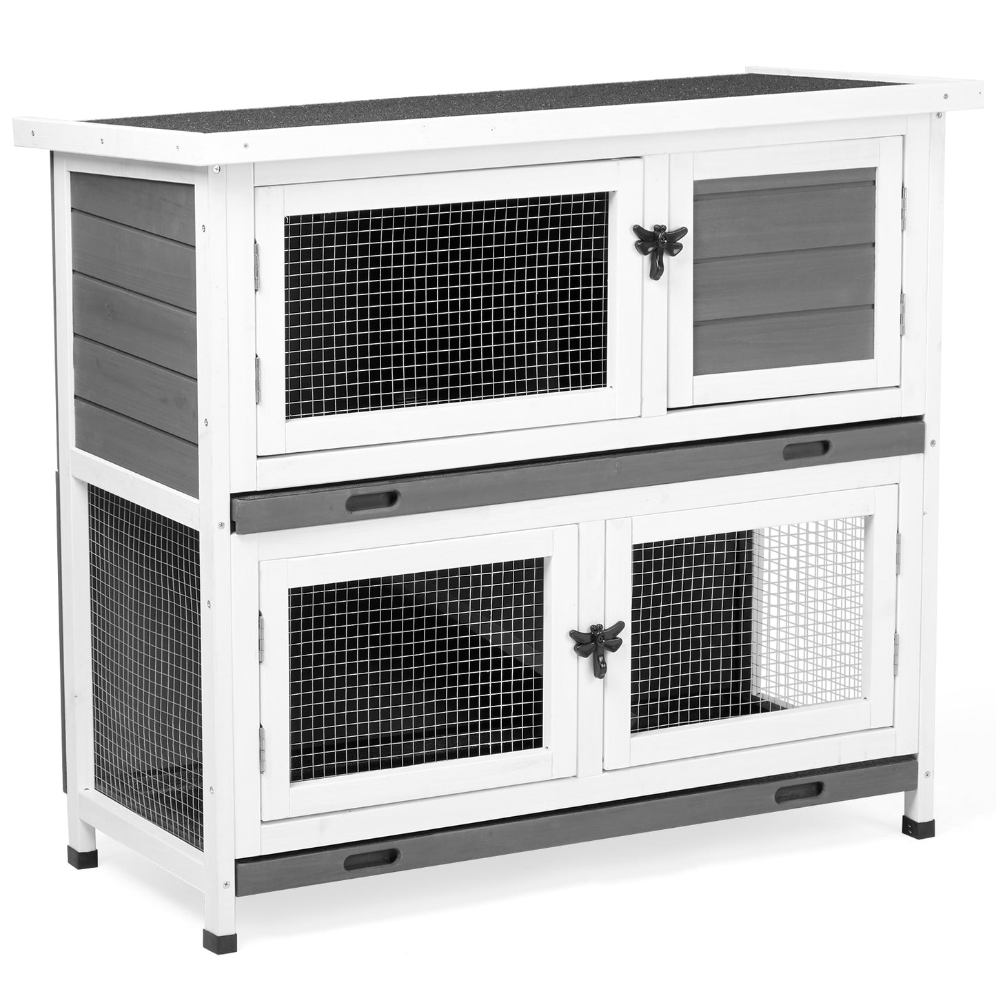 2-Story Pet Cage with Pull-Out Trays for Small Animals - Grey Cedar