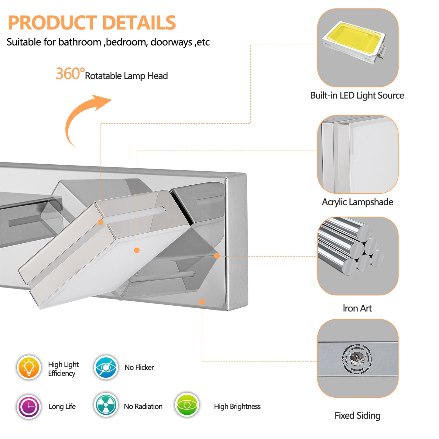 Modern Chrome LED Vanity Light - 7-Light Wall Sconce for Bathroom