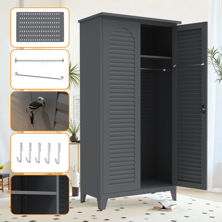73'' Tall Metal Tool Storage Cabinet - Slate Steel Organizer
