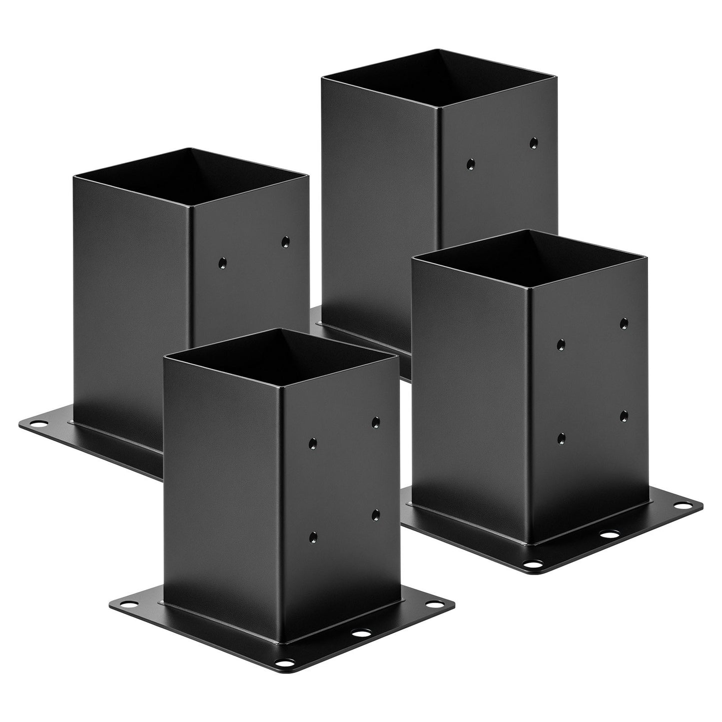 4 Pack Wood Fence Post Base Brackets - 6x6 Inch Support Anchor, Black