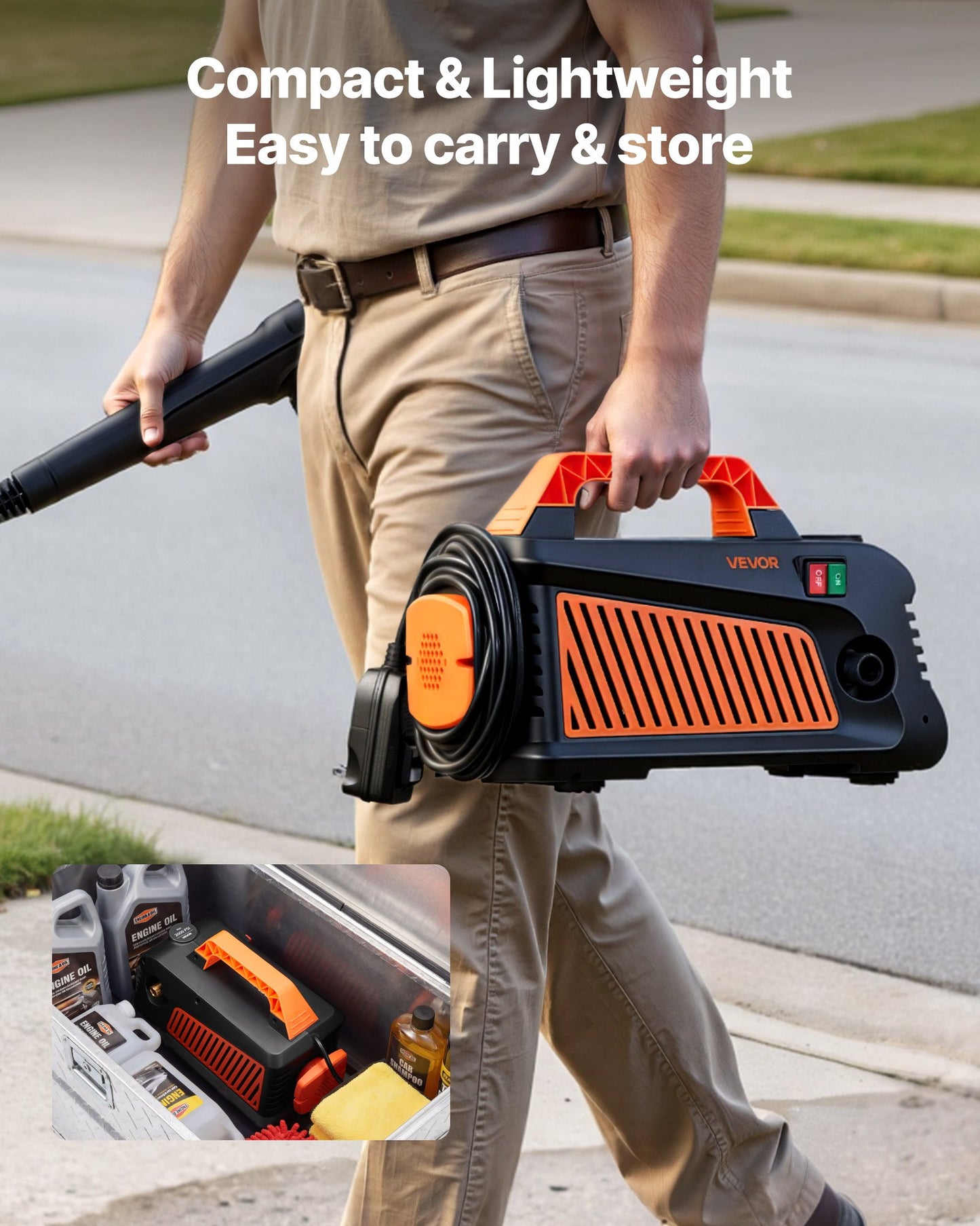 Portable Electric Pressure Washer 2000 PSI Max GPM for Cars & Surfaces - Black