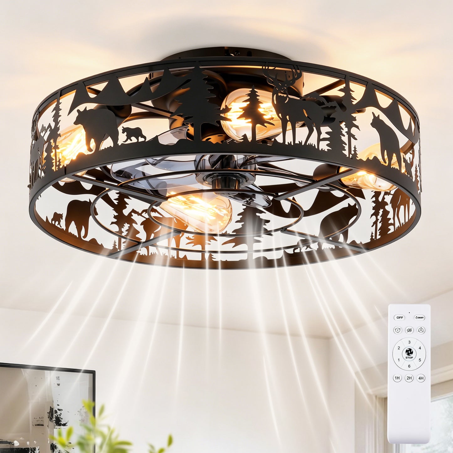 20" Bladeless Caged Ceiling Fan with Remote - Matte Black