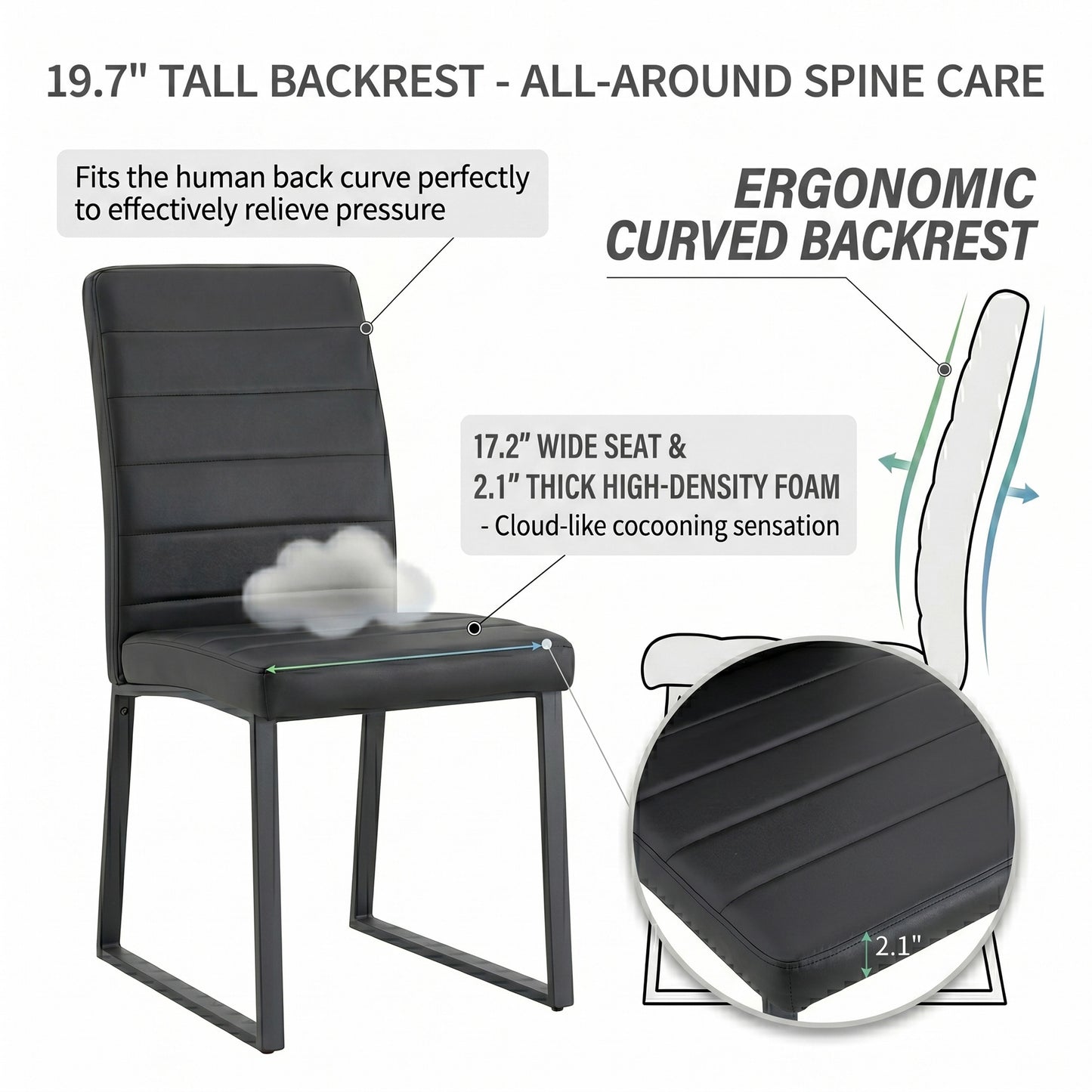 2-Pack - Premium PU Office Dining Chairs With High-density Foam,