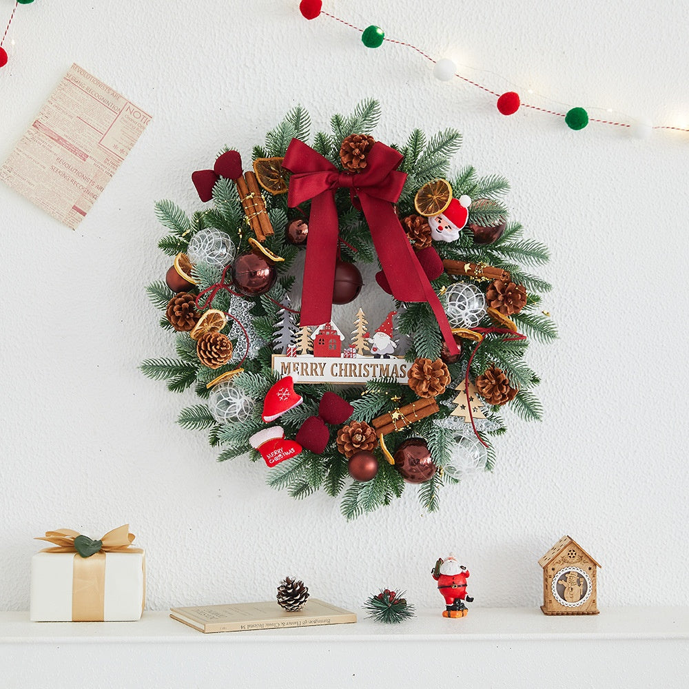 Christmas Wreath Decorations Set with Bow Pine Cones and Balls | Multiple Sizes & Styles