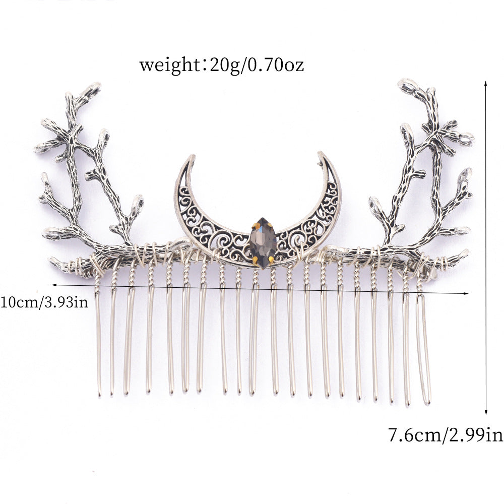 Retro Moon & Branch Hair Comb - Women's Vintage Alloy Hairpin