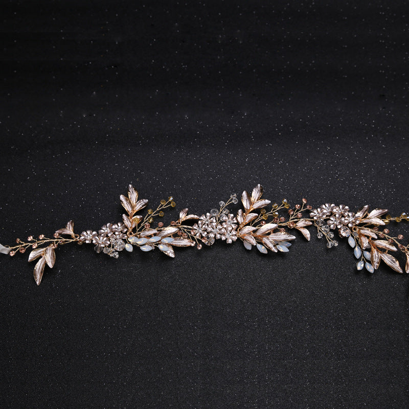 Bridal Leaf Headband Gold Rhinestone