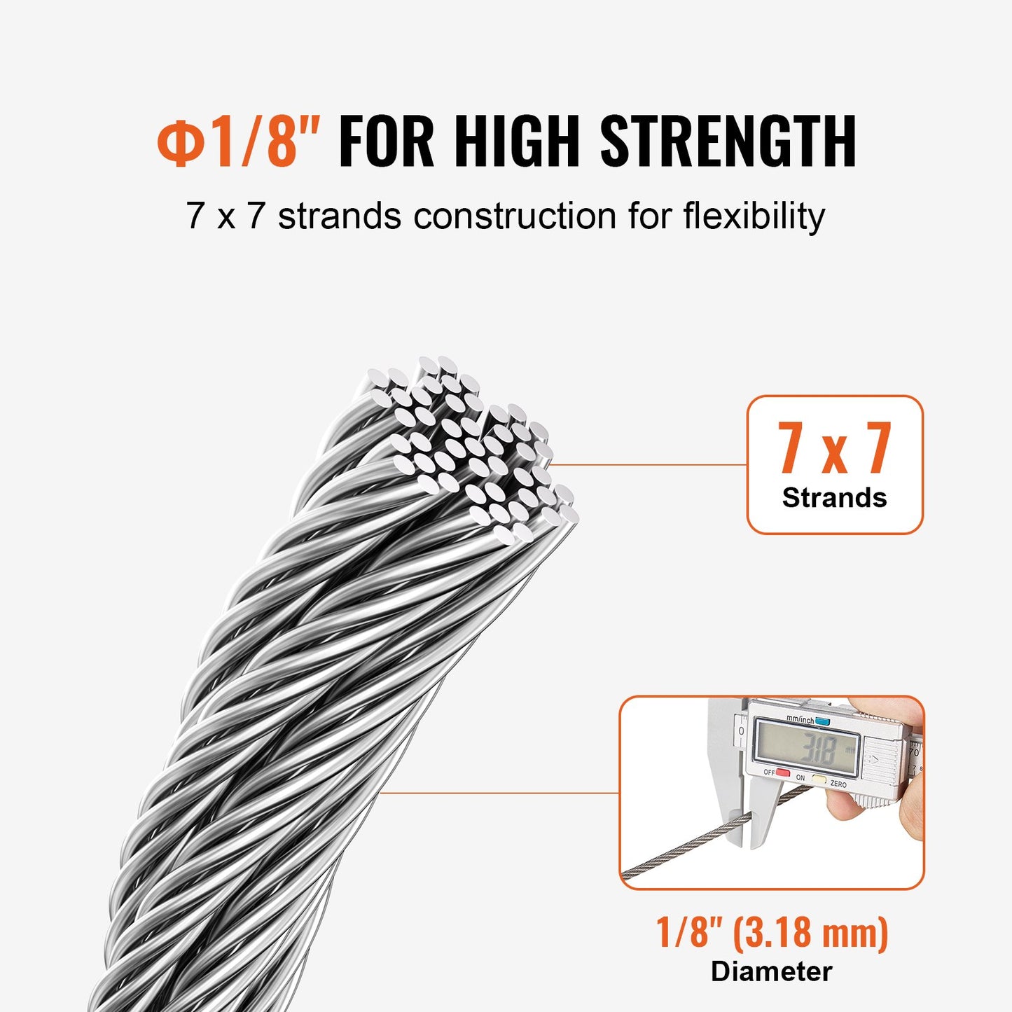 600 Ft Stainless Steel Cable Rope 1/8 Inch for Garden Fence & Railing