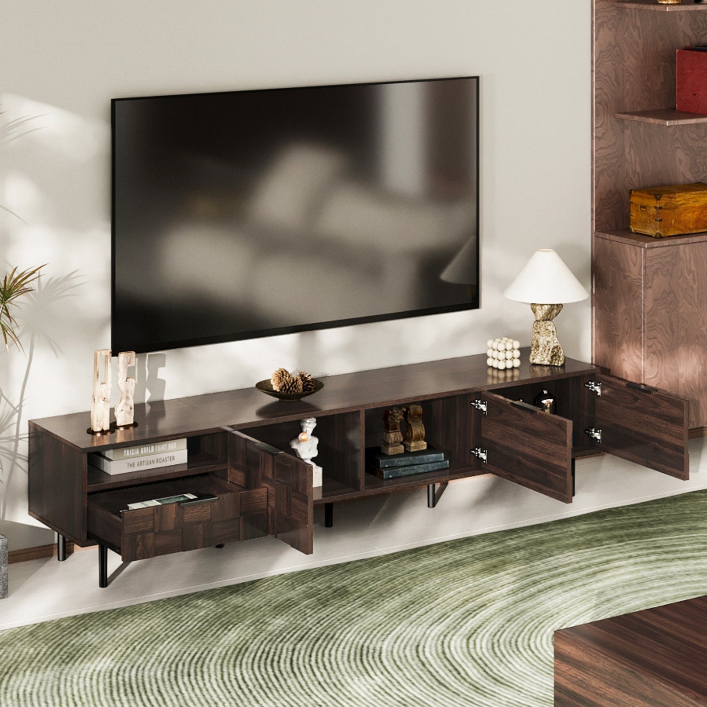 Mid Century Modern TV Stand for 65+ Inch TVs - Walnut