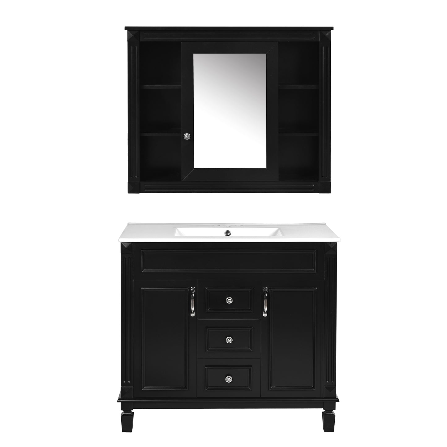 36'' Modern Bathroom Vanity with Black Mirror Cabinet & Sink