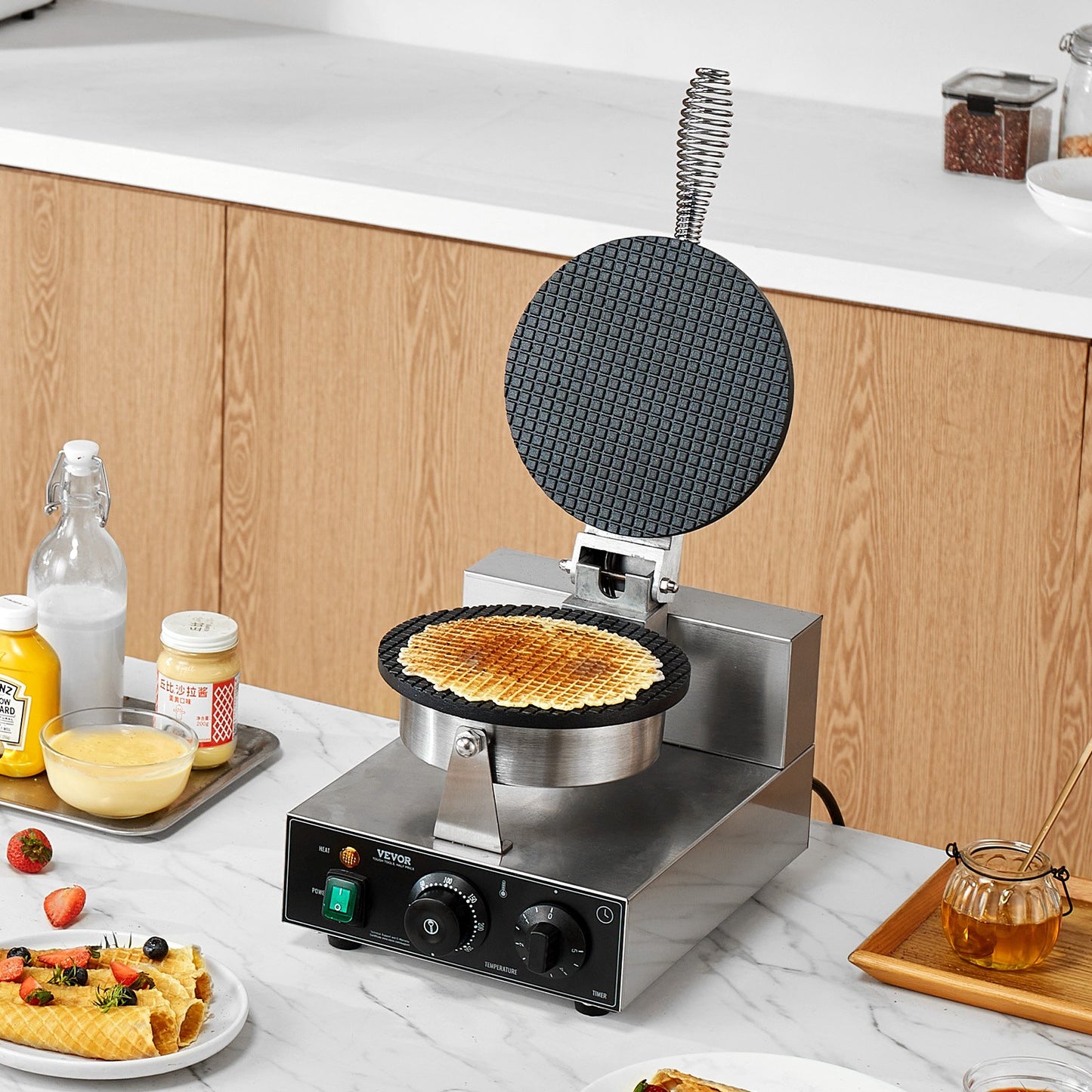 Electric Waffle Cone Maker 1230W for Ice Cream Cones and Egg Rolls - Natural Color