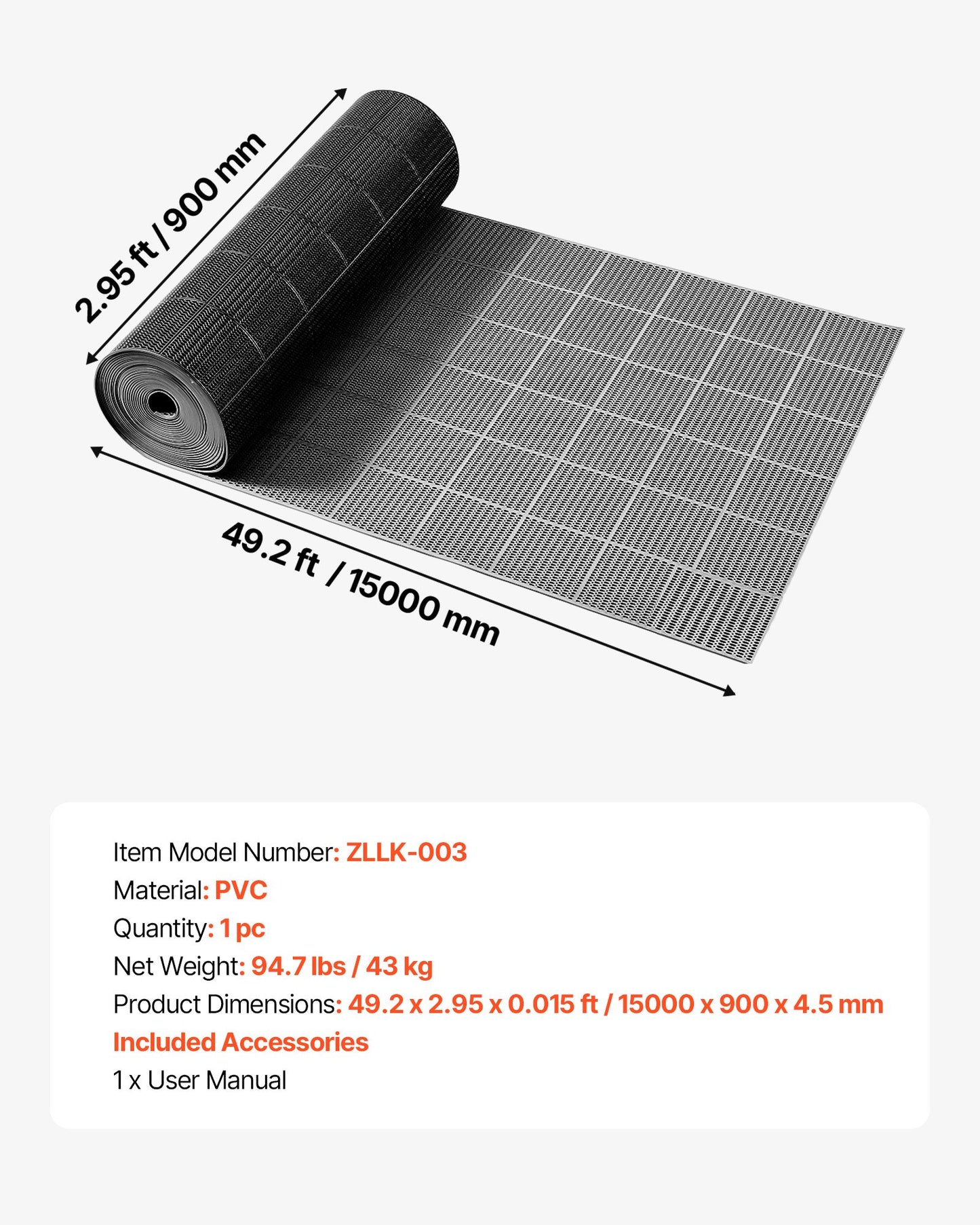 Drainage Floor Mat 3x50 Ft Waterproof Non Slip PVC Roll for Wet Areas