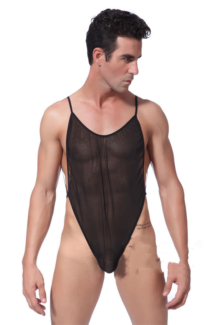 Men's See-Through Bodysuit Underwear - Black One Size Polyester
