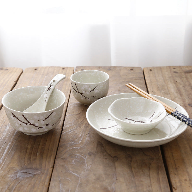 Japanese Style 6-Piece Rice Bowl Set with Chopsticks, Plates & Saucers