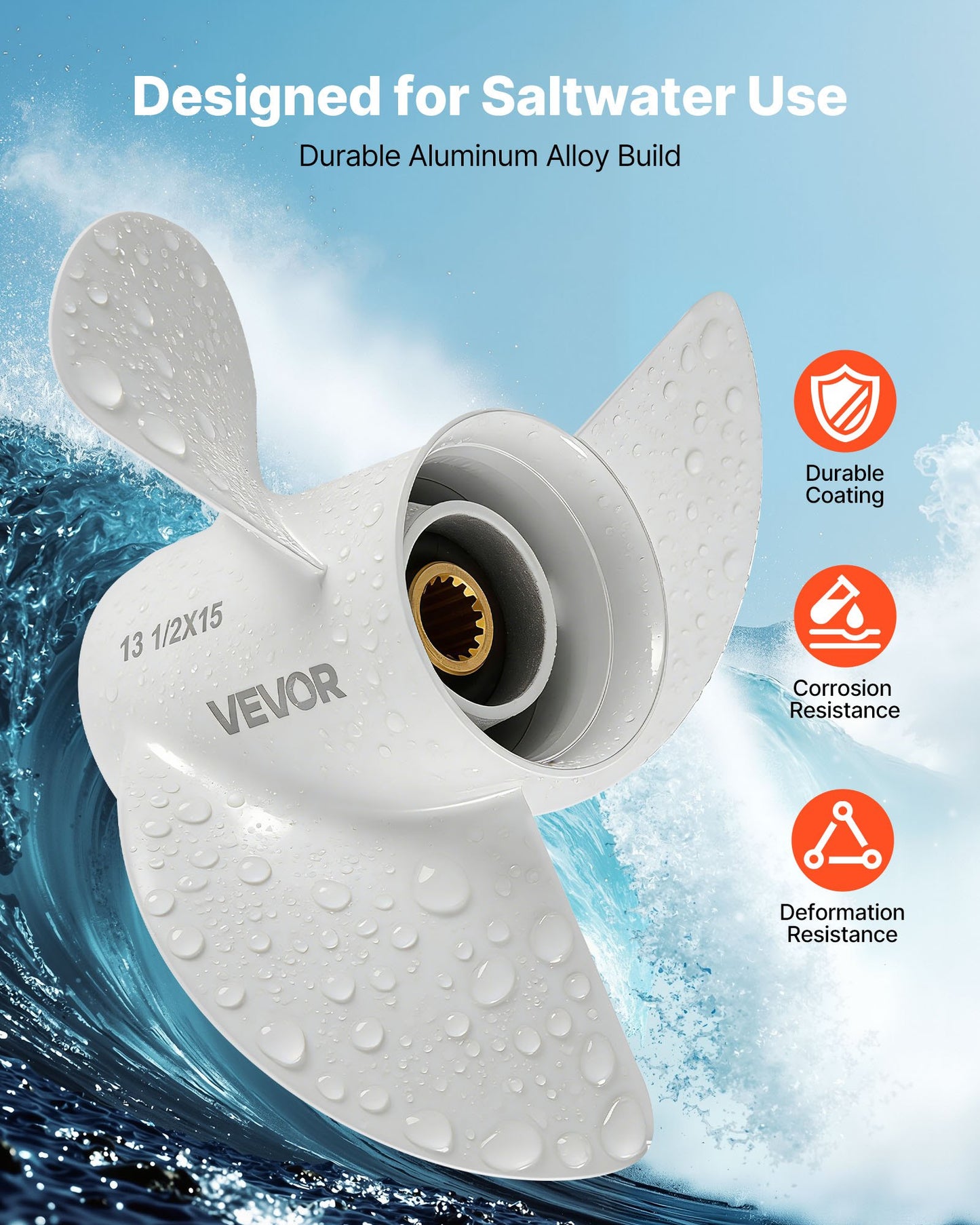 Outboard Boat Propeller 3-Blade RH Aluminum Fit Yamaha 60-130 HP Replacement