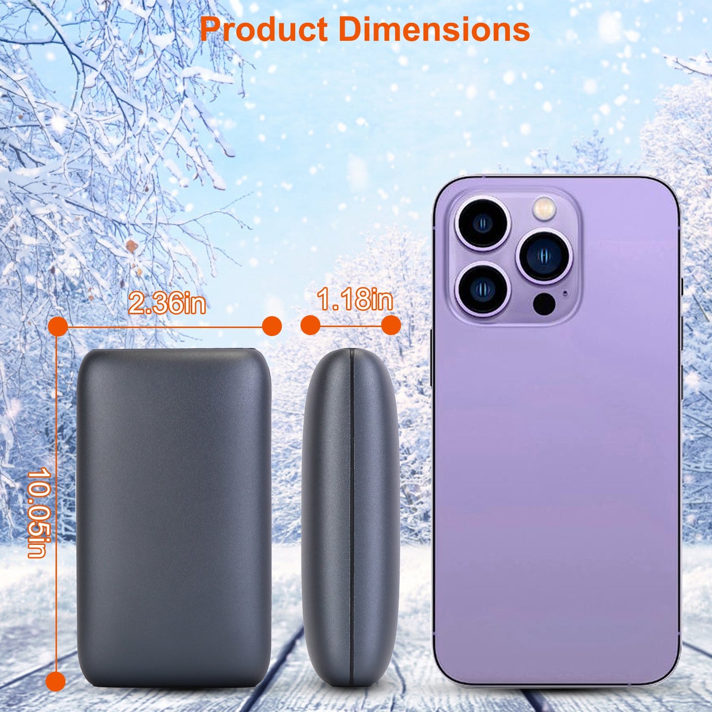Rechargeable Electric Hand Warmer with 3 Temperature Levels - Grey