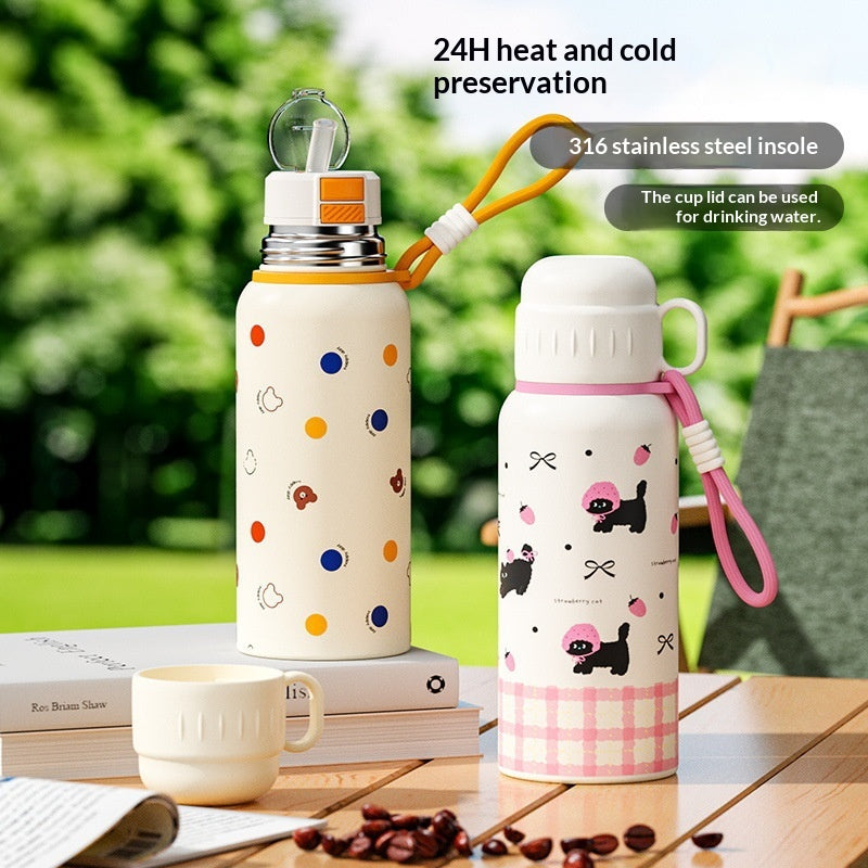 Insulated Stainless Steel Travel Mug 600ml with Carrying Strap & Straw