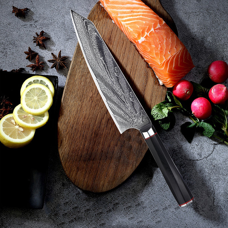 Japanese Imported Damascus Steel Kitchen Slicing Knife for Meat Cutting - Silver