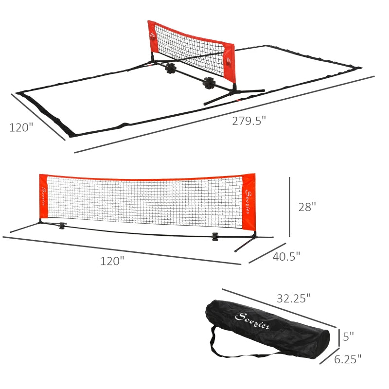 10ft Portable Soccer Tennis Net with Sideline & Storage Bag - Red