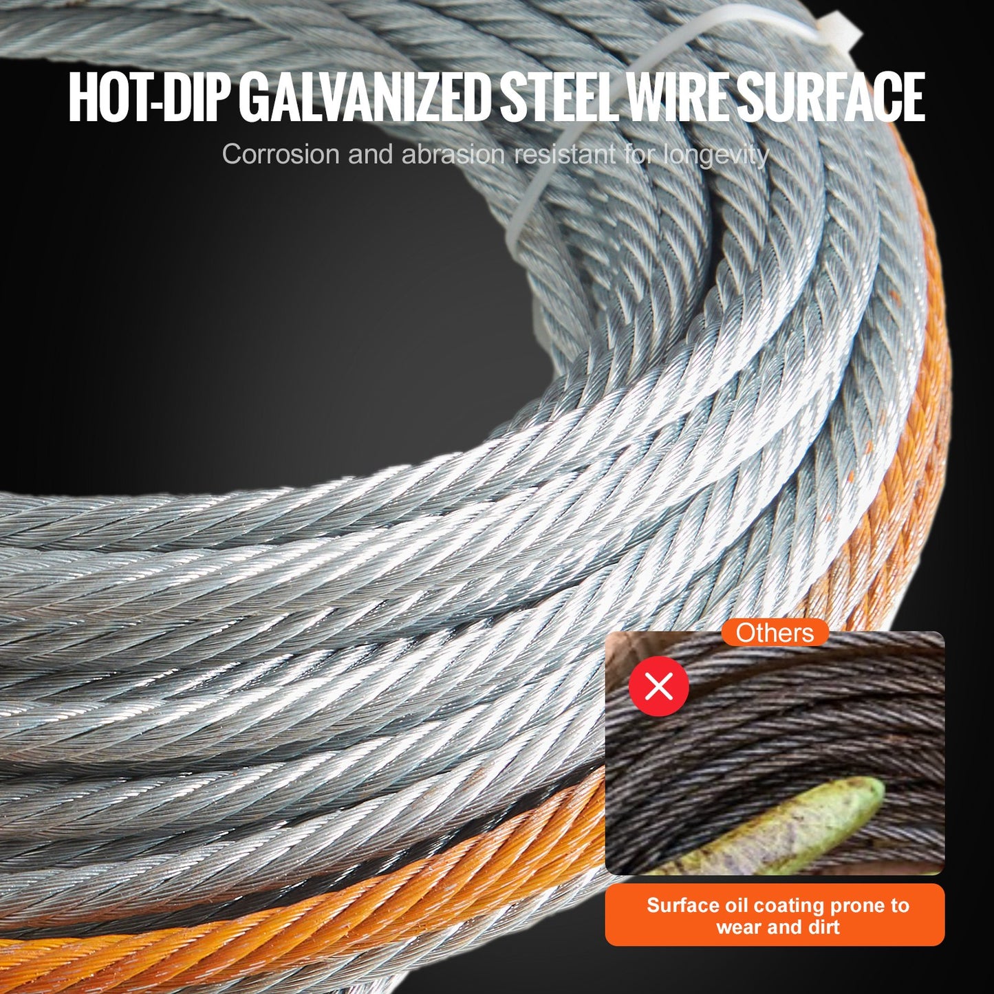 Heavy Duty Galvanized Steel Winch Cable 3/8 inch x 50 ft with Swivel Hook