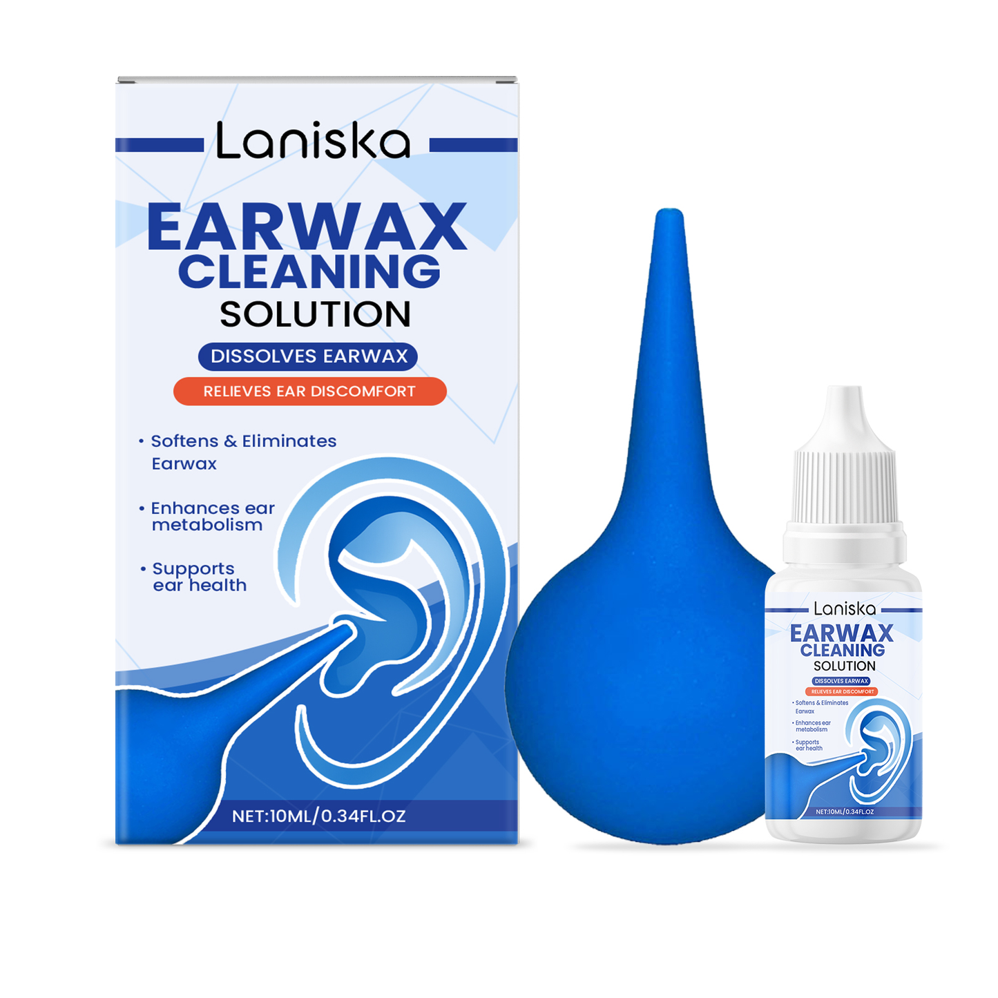 Earwax Removal Kit with Cleaning Drops and Rubber Ear Syringe
