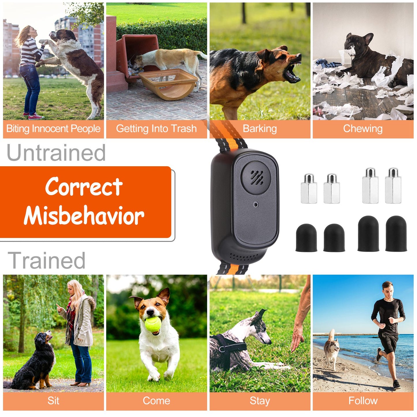 Dog Training Collar Waterproof Shock Vibration Beep Remote 984FT Range