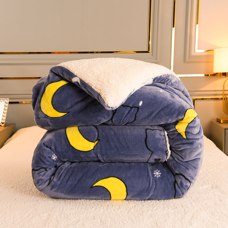 Winter Fleece Quilt Bedding Set - Thick Flannel Warm Comforter for Home
