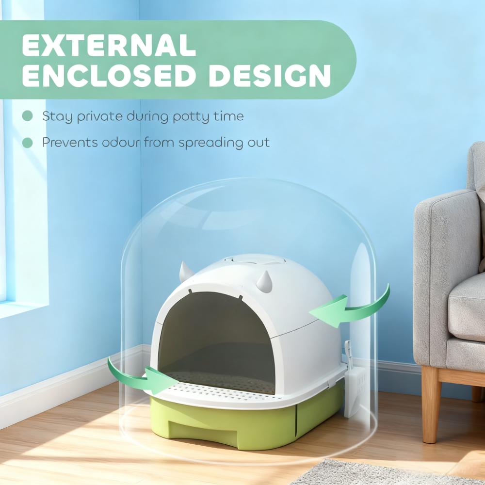 Green Cat Litter Box with Lid, Scoop & Deodorizing Bags