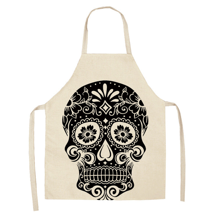 Cotton and Linen Skull Apron - Modern Kitchen Cooking Tool, 68x55cm