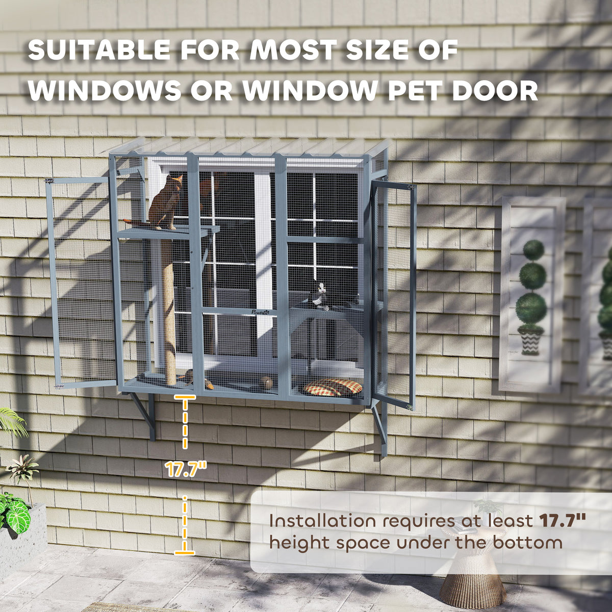 Outdoor Cat Enclosure for 2-3 Cats with Platforms & Scratching Post