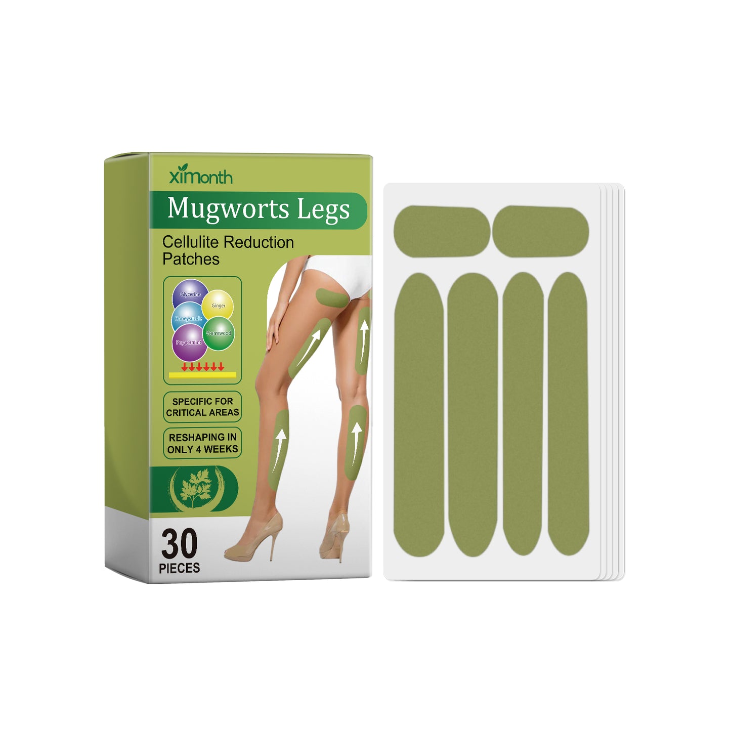 Herbal Leg Slimming Patches - 30 Count Wormwood & Ginger Extract