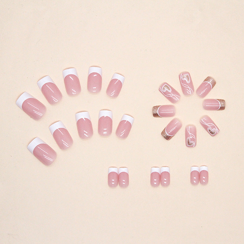 Nail Art Kit with Heart French Design and Shiny Finish – Multiple Colors & Styles