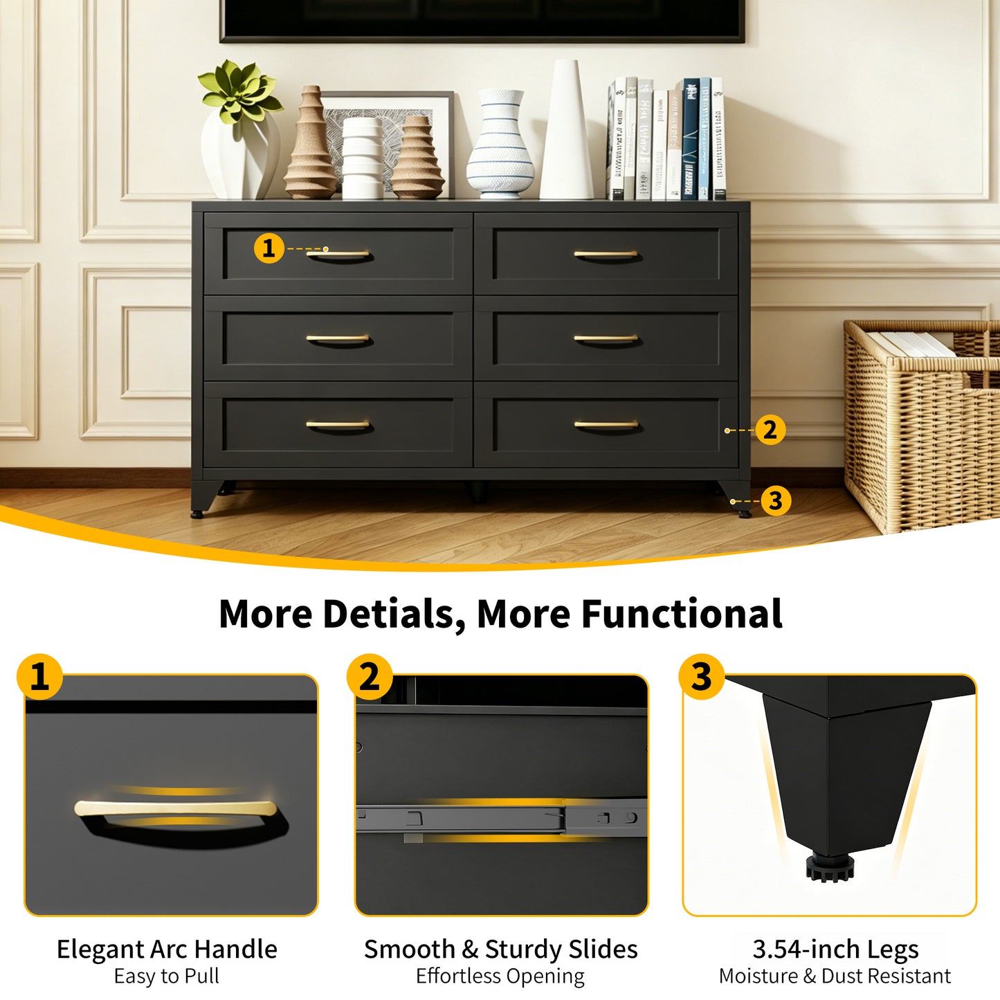 6 Drawer Dresser - Modern Eco-Friendly Metal Storage Chest