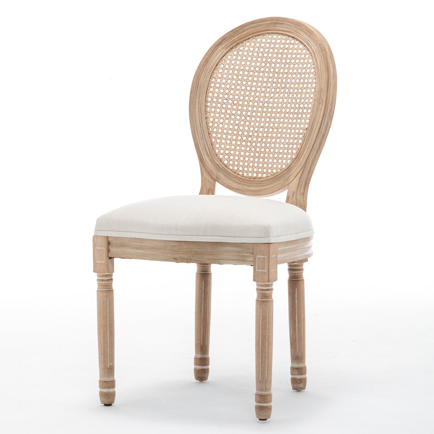 Farmhouse Dining Chairs with Cushioned Linen Seat - Set of 2, Beige