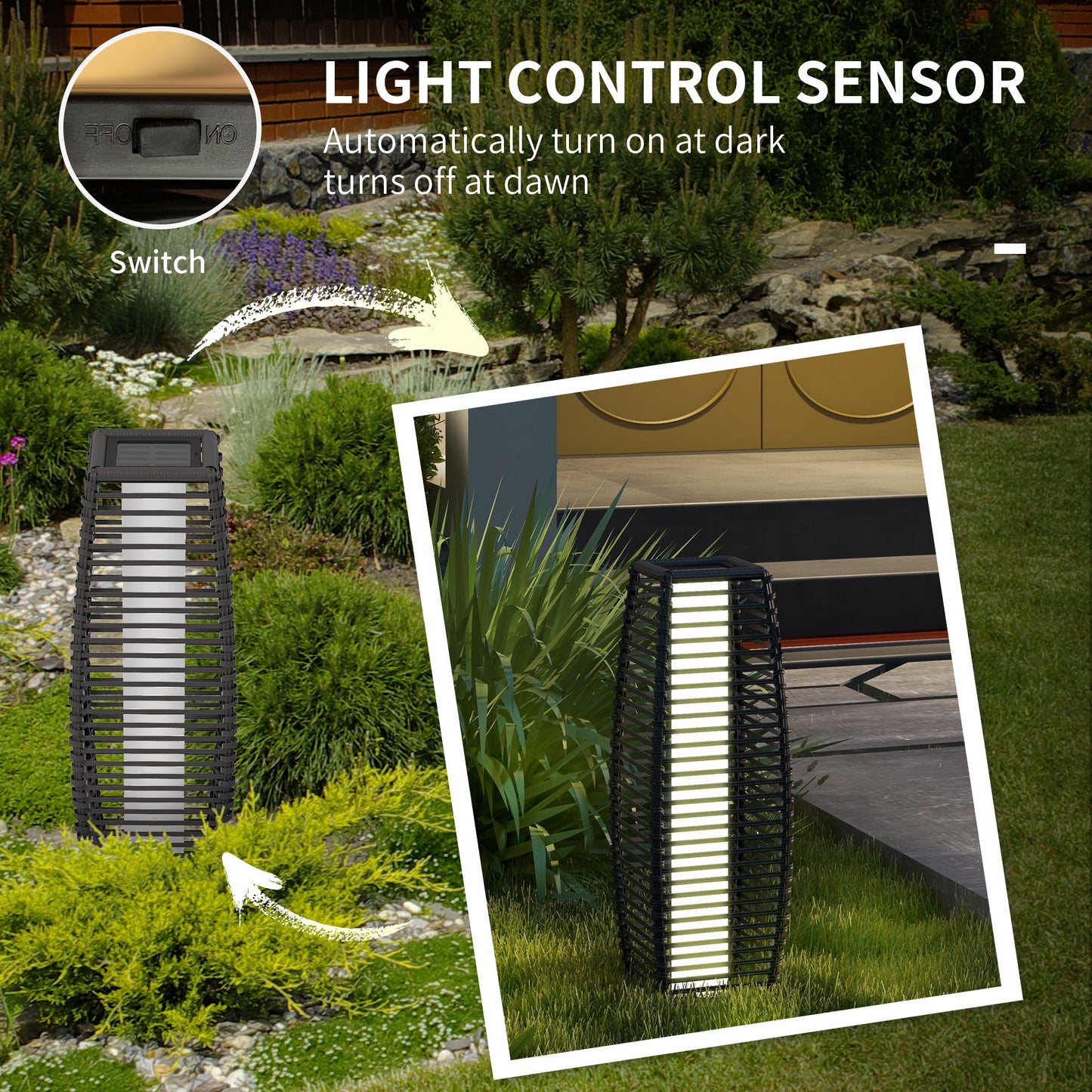 Outdoor Rattan Solar Floor Lamp - Gray Garden Lantern Light