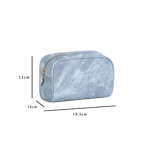 Denim Cosmetic Bag Semi-Circle Portable Makeup Storage Bag Blue Denim 20x11x16cm