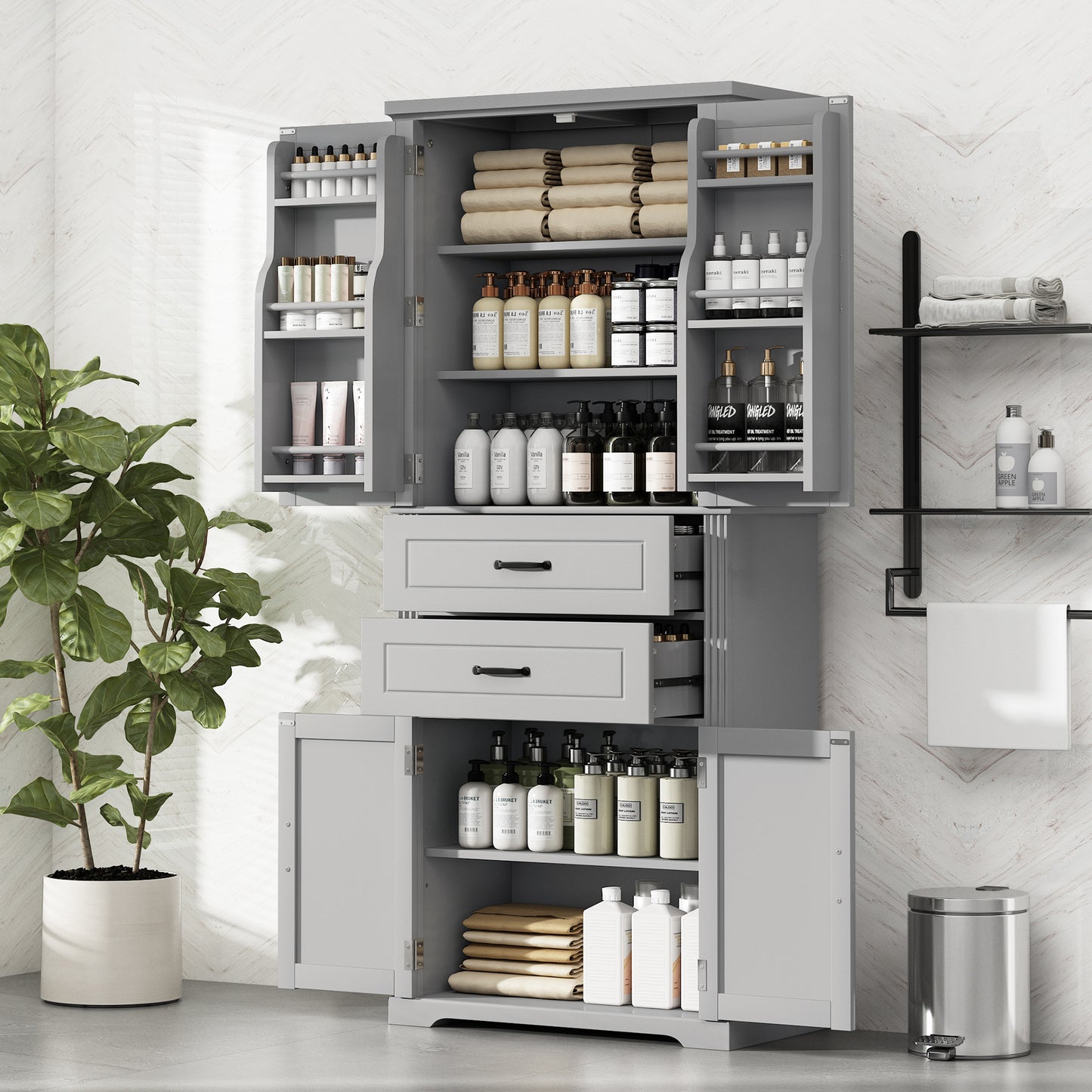 Multi-Functional Storage Cabinet with Adjustable Shelves - Gray