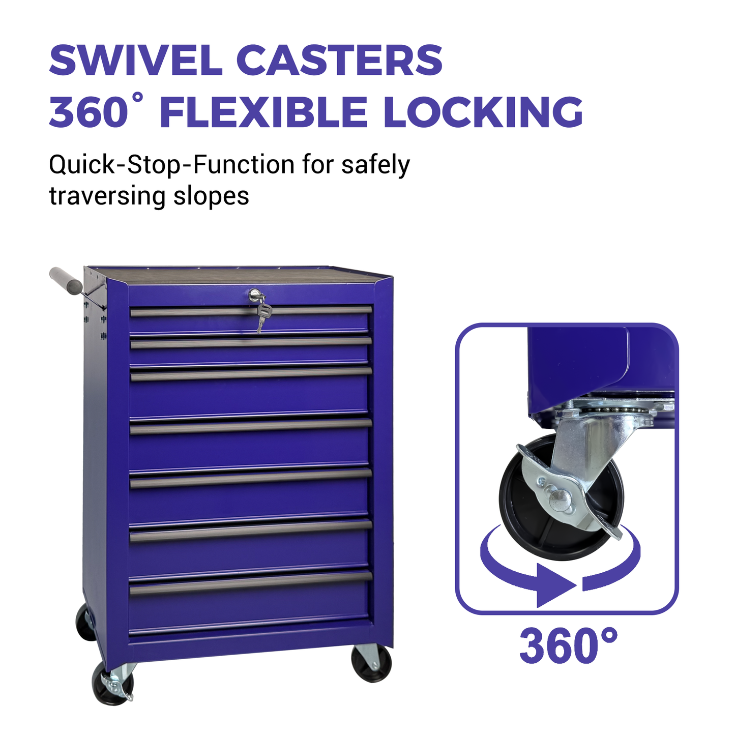 Rolling Metal Tool Chest with 7 Drawers - Purple Tool Storage