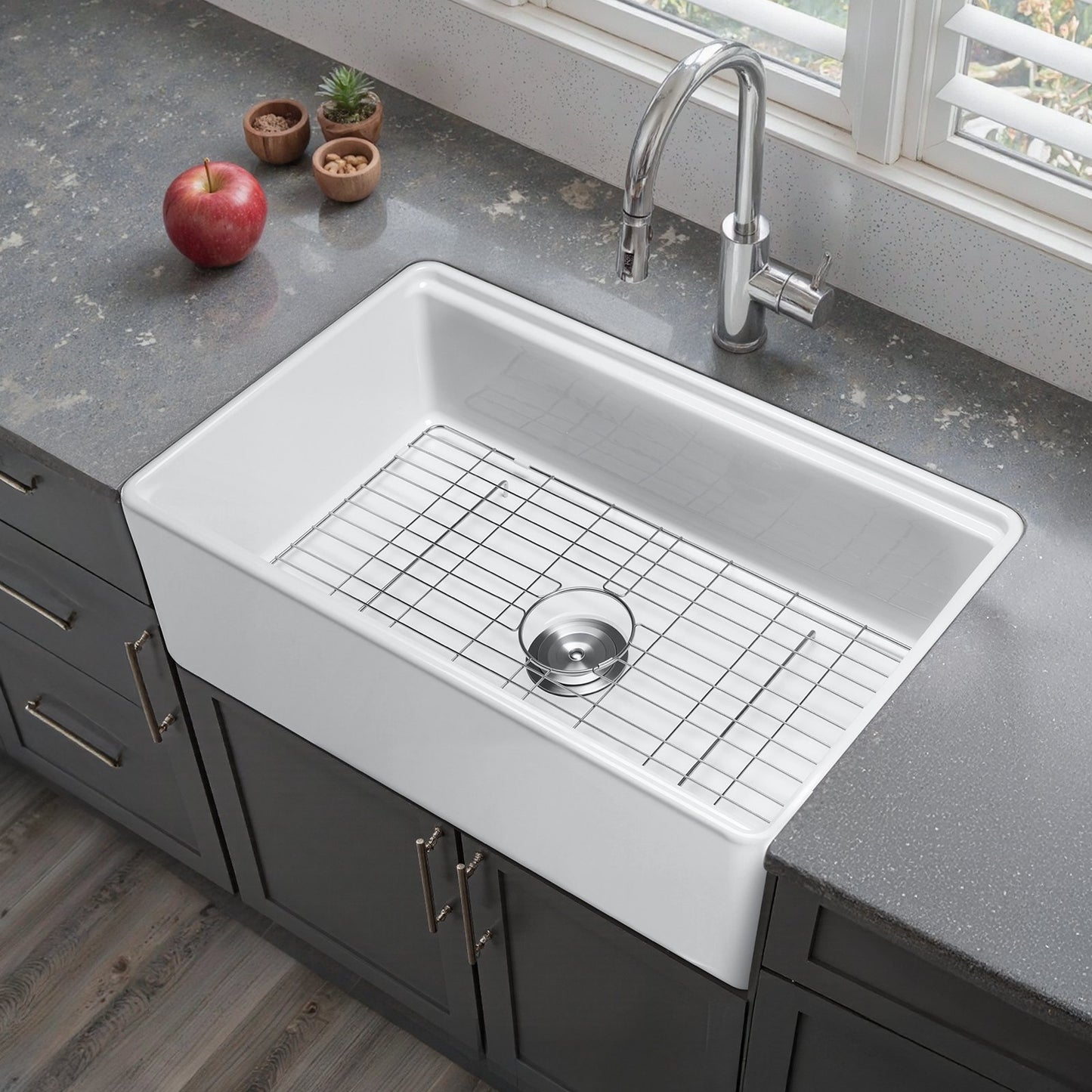 32.5" Farmhouse Undermount Kitchen Sink - White Fireclay Basin