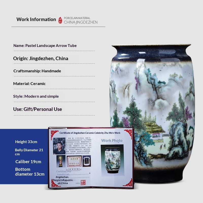 Chinese-Style Pastel Ceramic Vase with Floral & Landscape Designs