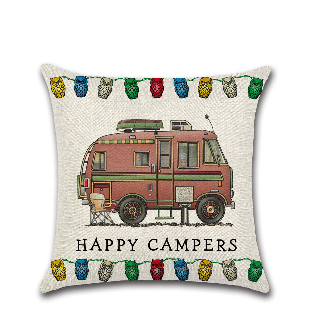 Cartoon Camper RV Linen Pillow Cover 45x45cm Home Textiles