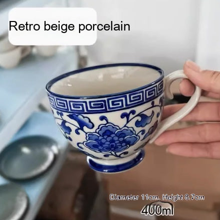Large Capacity Ceramic Breakfast Mug for Milk and Oatmeal - Vintage Style, 400-450ml
