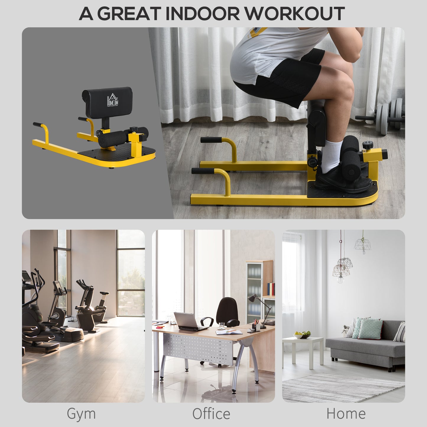 3-in-1 Padded Push Up Sit Up Deep Sissy Squat Machine - Yellow