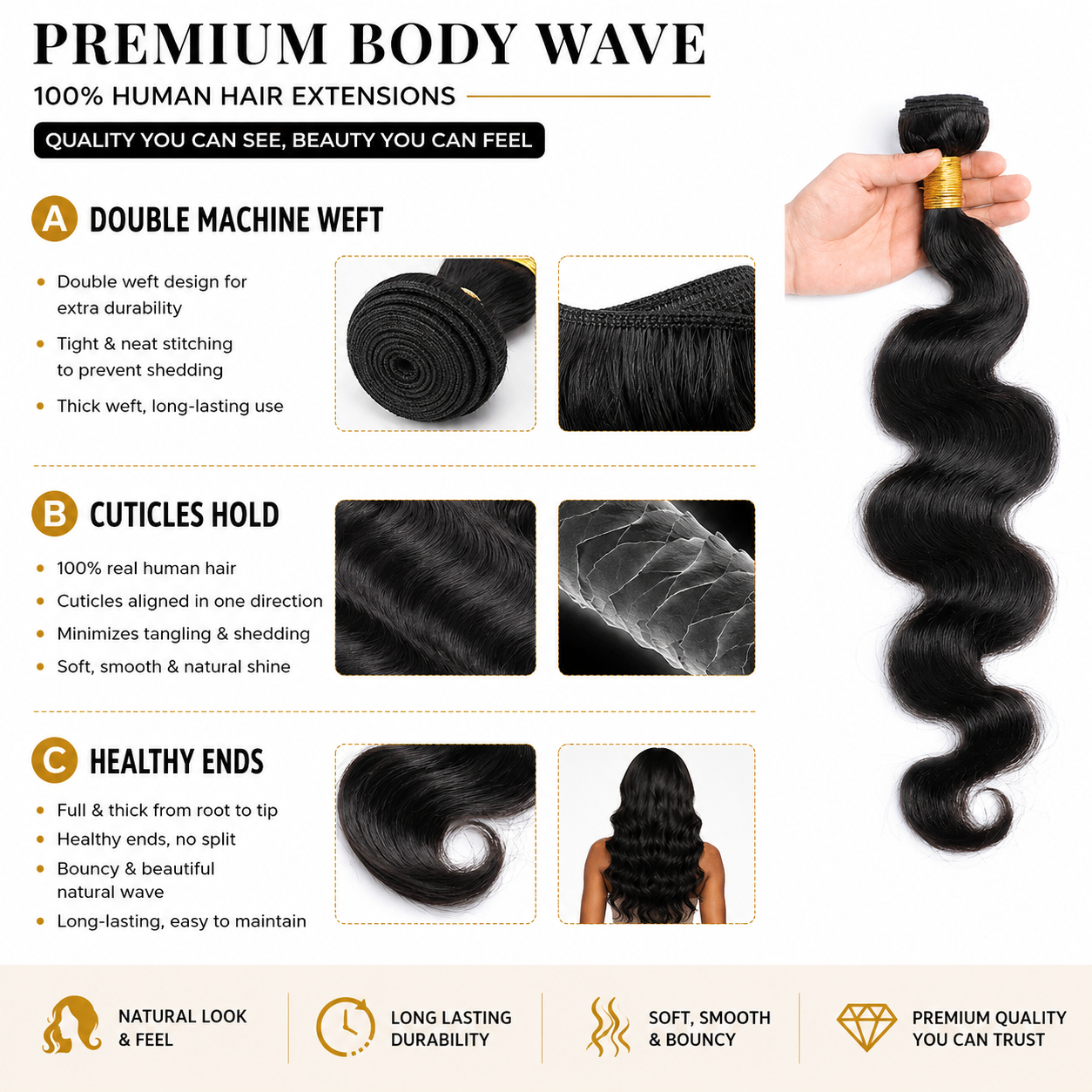 24-Inch Body Wave Human Hair Bundles - Virgin Remy Hair Weave