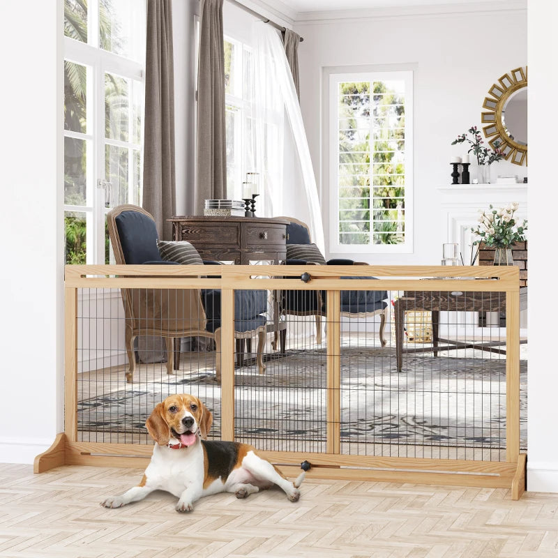 Adjustable Extra Wide Wooden Pet Gate for Dogs & Cats, Natural Finish