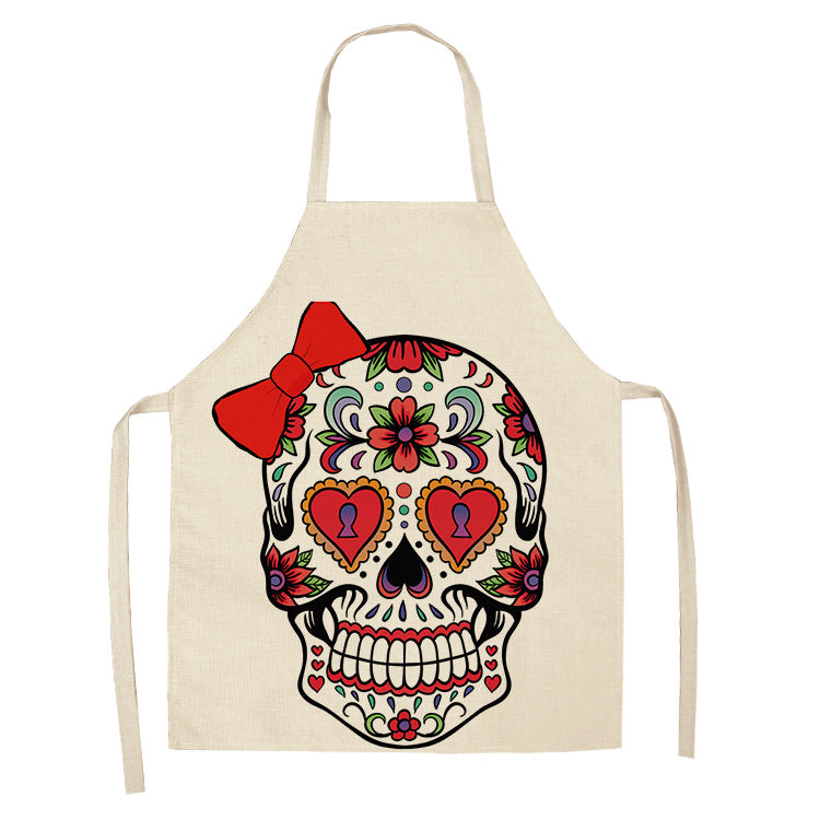 Cotton and Linen Skull Apron - Modern Kitchen Cooking Tool, 68x55cm