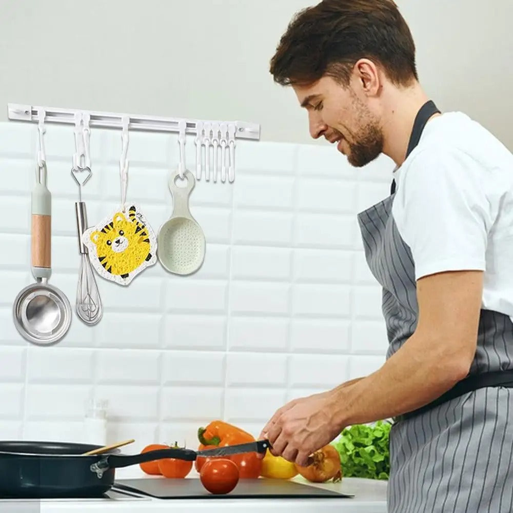 Multi-Functional Wall Hook Track for Kitchen Cabinets - 30CM White 10 Hooks