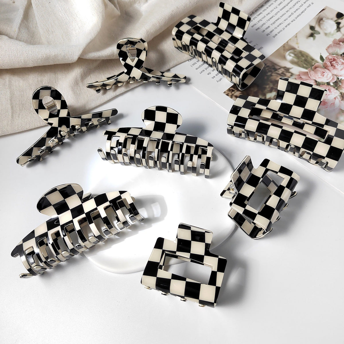 Black And White Checkerboard Hair Clip Set Retro Hair Accessories