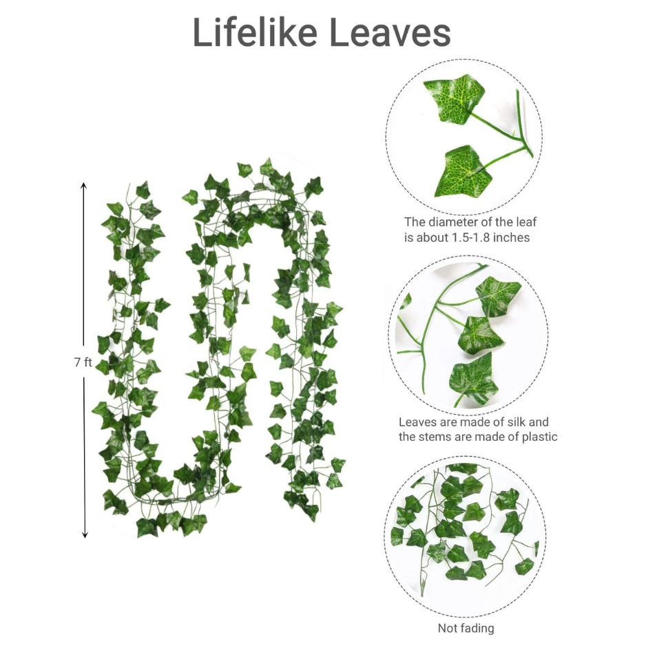 Artificial Ivy Vines for Home Decor - 12 Hanging Garlands